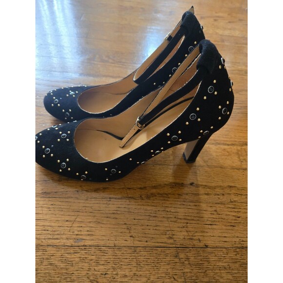 Sezane Ashely Studded Mary Jane Heels Black Suede Size 39 Made in Italy - Picture 1 of 8